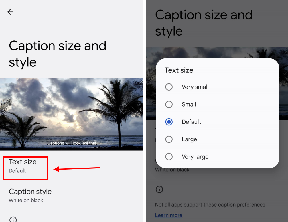 Tap Text size and select a new text size